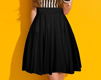 Solid Black Skater/Swing Skirt With Pockets