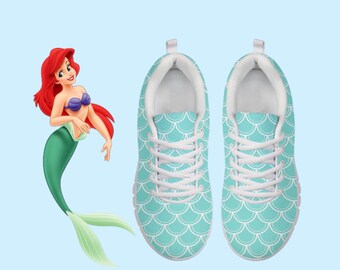 Chaussures de marche classiques imprimées personnalisées inspirées d'Ariel Disney avec semelle intérieure de soutien - adaptées aux pieds larges