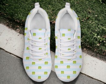 Cute Frogs Custom Printed Classic Walking Shoes with Supportive Insoles - Wide Feet Friendly - Slip On With Elastic Laces (included)