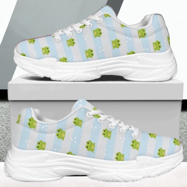 Cute Frogs Custom Printed Modern Walking Shoes with Supportive Insoles - Wide Feet Friendly - Slip On With Elastic Laces (included)