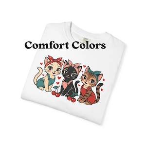 Cherry Cat Vintage Pin-Up Cat Shirt - Comfort Colors Cat Tee -  Retro Cat Graphic T-Shirt - Rockabilly Cat Lovers Gift - Retro Soft Faded