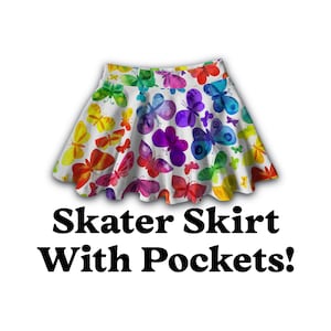 Rainbow Butterfly Skater Skirt with Pockets – White A-Line High Waisted Skirt – Colorful Fairycore Skirt - Colorful Cottagecore Skirt