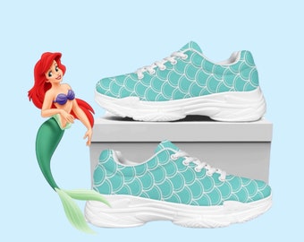 Chaussures de marche modernes imprimées personnalisées Disney inspirées d'Ariel avec semelle intérieure de soutien - adaptées aux pieds larges