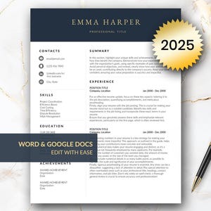 Professional Resume CV and Cover Letter minimalist template Microsoft Word and Google Docs version