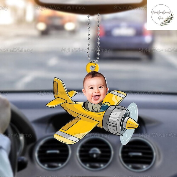 Customized Photo Car Ornament , Personalized Helicopter Pilot Acrylic Car Hanger, Baby Airplane Photo Ornament, Funny Ornament