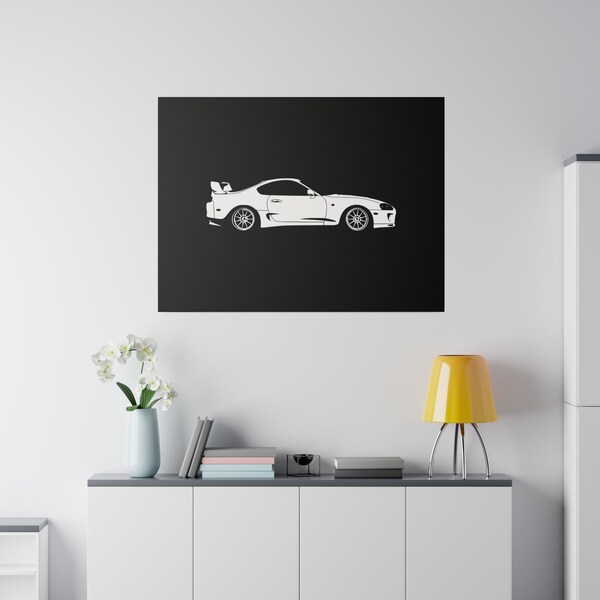 Toyota Supra - Impression haute définition sur toile mate - Silhouette noir et blanc - décoration murale pour salon, garage, et man cave