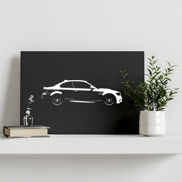 BMW 1M - Impression haute définition sur toile mate - Silhouette noir et blanc - décoration murale pour salon, garage, et man cave