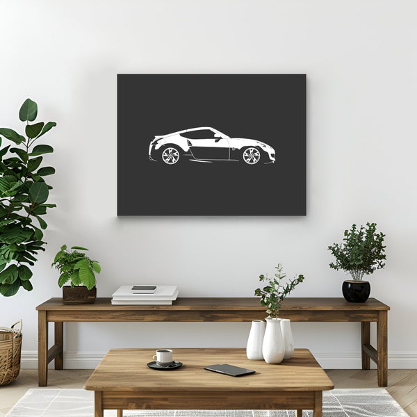 Nissan 370Z - Impressie haute définition sur toile mate - Silhouette noir et blanc - decoratie muurschildering voor salon, garage, en mancave