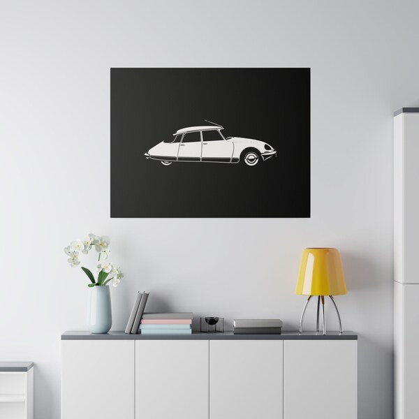 Citroën DS - Impression haute définition sur toile mate - Silhouette noir et blanc - decoratie muurschildering voor salon, garage, en mancave