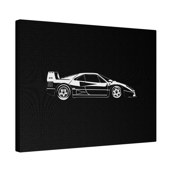 Ferrari F40 - Impressie haute définition sur toile mate - noir et blanc - decoratie muurschildering voor salon, garage, en mancave