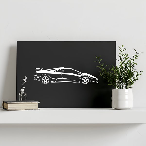 Lamborghini Diablo - Impressie haute définition sur toile mate - noir et blanc - decoratie murale voor salon, garage, en mancave