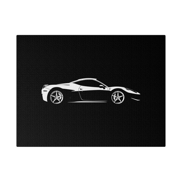 Ferrari 458 - Impression haute définition sur toile mate - Silhouette noir et blanc - décoration murale pour salon, garage, et man cave