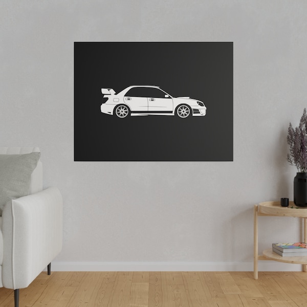 Subaru Impreza - Impressie haute définition sur toile mate - Silhouette noir et blanc - decoratie murale voor salon, garage, en mancave
