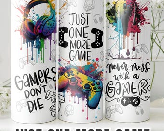 Gamer Tumbler Wrap PNG, Watercolor Gaming Design, 20oz Skinny Sublimation, Gamer Gift