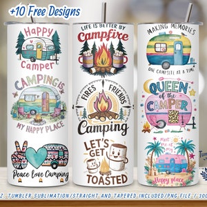 Camping Queen Tumbler Wrap: Retro Camper Design (PNG Digital Download)