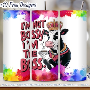Funny Cow Boss 20oz Tumbler Wrap PNG: Sublimation Design (Digital Download)