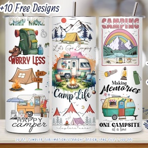 Camping Tumbler Wrap PNG: 20oz Skinny Tumbler Sublimation (Digital Download)