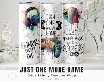 Gamer Tumbler Wrap PNG, Watercolor Gaming Design, 20oz Skinny Sublimation, Gamer Gift