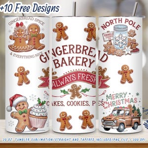 Gingerbread Bakery Tumbler Wrap PNG | 20 oz Skinny Tumbler Design | Cute Gingerbread Christmas Wrap | Digital Download | Gingerbread Cookie