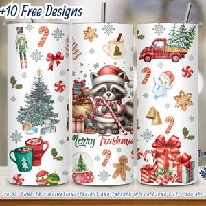 Merry Trashmas Raccoon 20 oz Skinny Tumbler Wrap | Funny Christmas Sublimation PNG | Holiday Tumbler Design | Digital Download