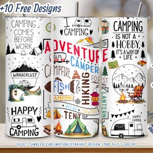 Camping Tumbler Wrap PNG: Adventure Camper 20oz Skinny Design (Digital Download)