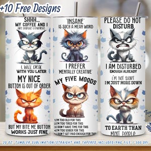 Grumpy Cat Tumbler Wrap - 20 oz Skinny Tumbler PNG - Funny Sarcastic Cat Sublimation Design - Digital Download
