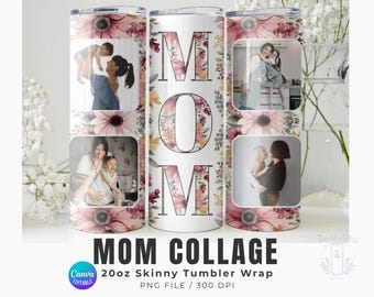 Envoltorio de vaso personalizado con foto de MAMÁ – Diseño floral para el Día de la Madre (PNG)