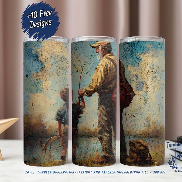 Grandfather and Grandson Fishing Skinny Tumbler Wrap PNG | 20 oz Sublimation Tumbler Design | Father's Day Gift | Fishing Digital Download