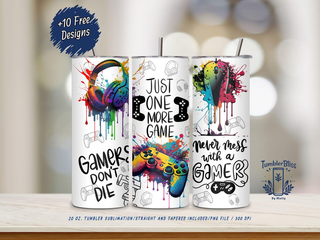 Watercolor Gamer Tumbler Wrap PNG | 20 Oz Skinny Seamless Digital ...