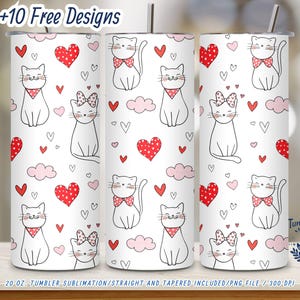 Valentine Cats Tumbler Wrap: Heart Pattern PNG (Digital Download)