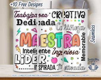 Maestra Word Art Tumbler Wrap PNG - Spanish Teacher 20 oz Skinny Sublimation File - Digital Download for Latina Educator Gift