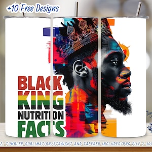 Archivo PNG para envolver vasos delgados Black King de 20 oz - Diseño afroamericano empoderante - Descarga digital, diseño de sublimación