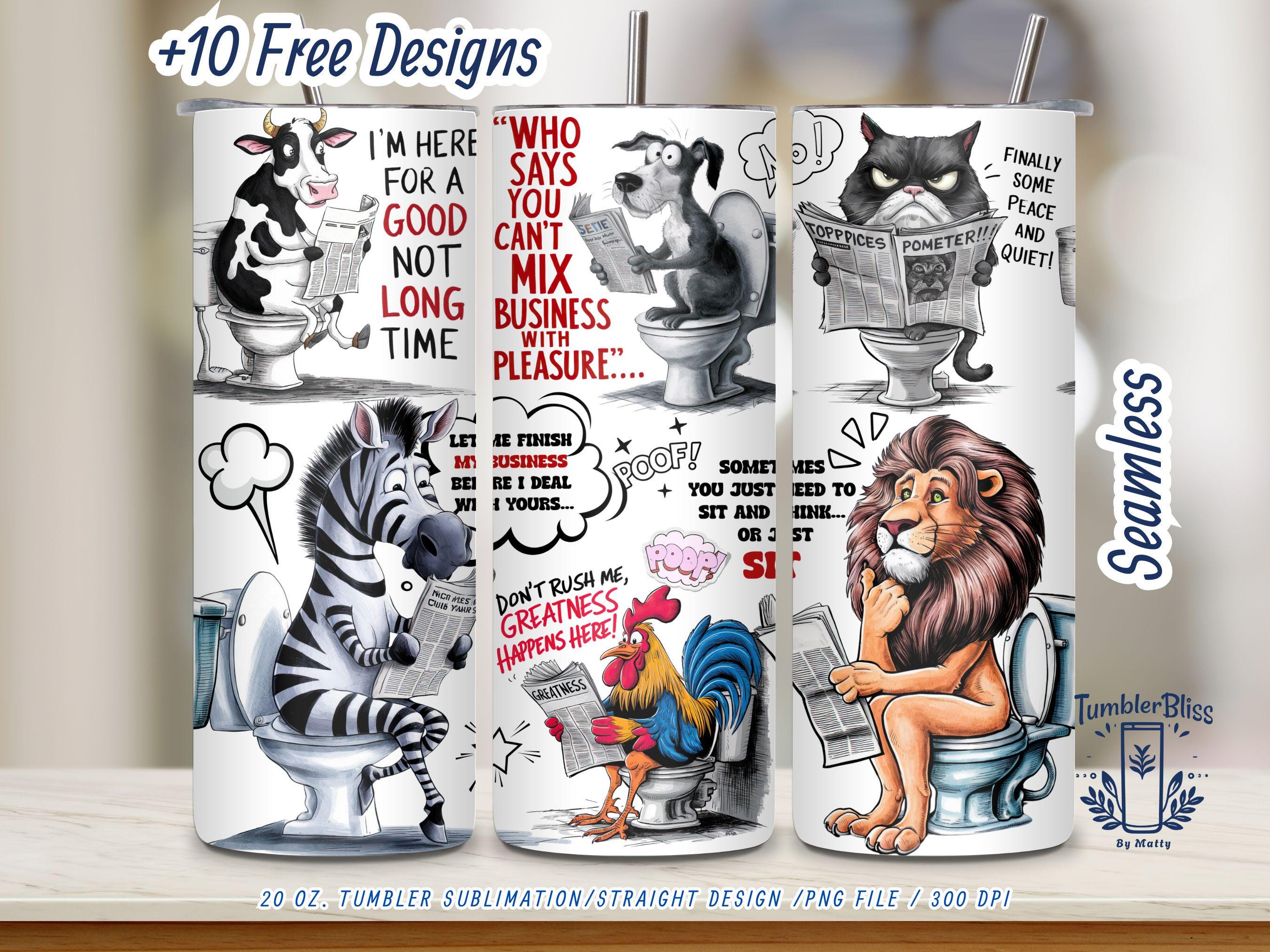 Divertente involucro per bicchiere da WC con animali: design a sublimazione da 20 oz (download digitale)