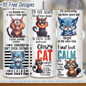 Crazy Cat Lady - 20 oz Skinny Tumbler PNG - Funny Cat Quotes Sublimation Design - Digital Download, Sarcastic & Sassy Animal Quotes