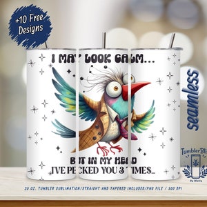 Funny Bird Tumbler Wrap PNG / 20 oz Skinny Tumbler Wrap / Descarga digital peculiar / Diseño de sublimación / Pájaros de dibujos animados sarcásticos y extravagantes