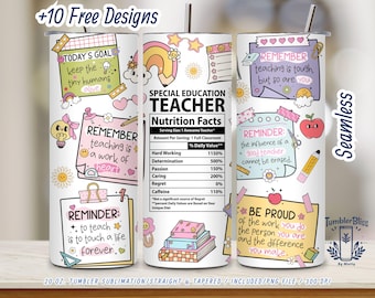 Special Education Teacher 20oz Tumbler Wrap: Nutrition Facts, Quotes (PNG Digital Download)