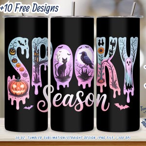 Envoltura de vaso de Halloween PNG: Diseño de fantasma, gato y cuervo (descarga digital)