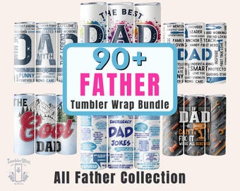 Paquete de envolturas para vasos Mega Dad PNG, 92 diseños Colección Padre, paquete delgado de sublimación de 20 oz, regalos para papá de uso comercial