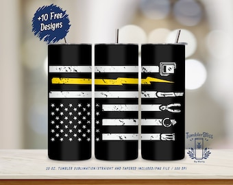 American Electrician Tumbler Wrap: Patriotic USA Flag Design (Digital Download)