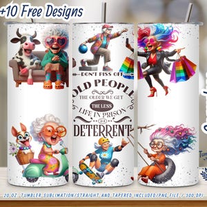 Funny Old People 20 oz Skinny Tumbler Wrap PNG, Sassy Senior Cartoon Sublimation Design, Digital Download, Funny Grandma, Instant Download