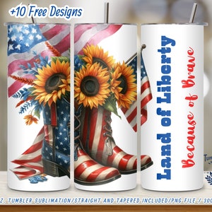 American Flag Boots & Sunflowers 20oz Tumbler Wrap (Digital Download)