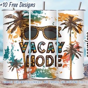 Vacay Mode 20 oz skinny tumbler sublimation design, Summer funny quote PNG, Tropical Vacation Digital design, Popular Now
