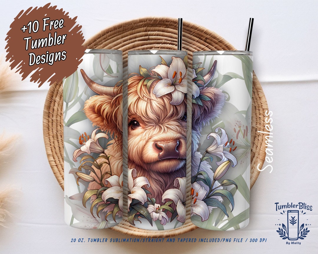 Highland Cow Tumbler Wrap PNG, Floral Bull 20 Oz Skinny Tumbler Design ...