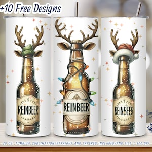 Reinbeer Christmas Tumbler Wrap PNG | 20 oz Skinny Tumbler Design | Funny Reindeer Beer Wrap | Digital Download | Holiday Sublimation
