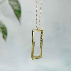 Angles - Vintage Gold and Rhinestone Rectangle Necklace