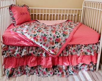 Juego de cama de cuna floral hecho a mano para niñas