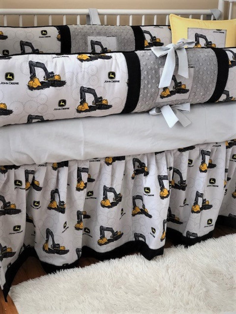 John Deere Construction With Minky Grey Chenille Crib Bedding Etsy