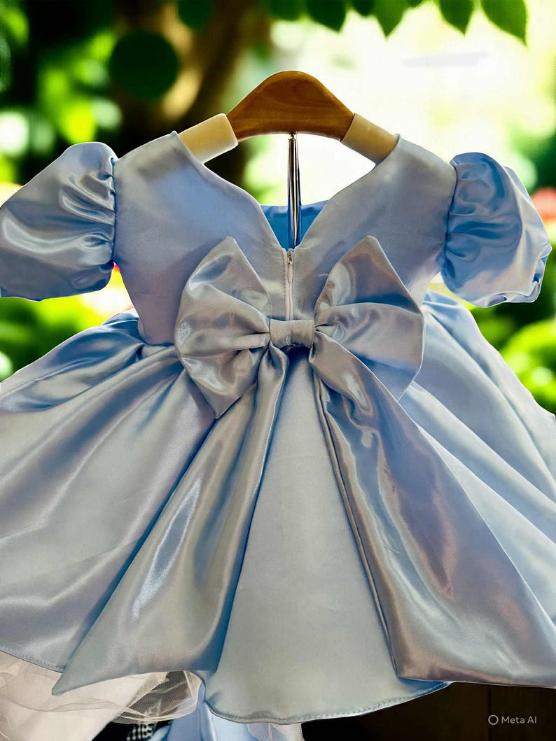 Baby Blue Robe Baby Dress Blue Satin With Head Bonnett - Etsy