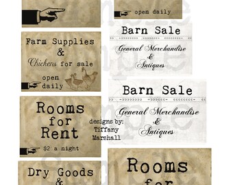 3 Sheets RoomsForRent-BarnSale-DryGoods-DryerLint-*Instant Download* Collage Sheet for art tags embellishments  framing books-UprintAndCut