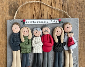 Large Family personalized clay ornament 7 or more members